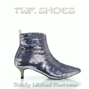 Size 8 Pewter Sequin Kitten Heels Ankle Boots